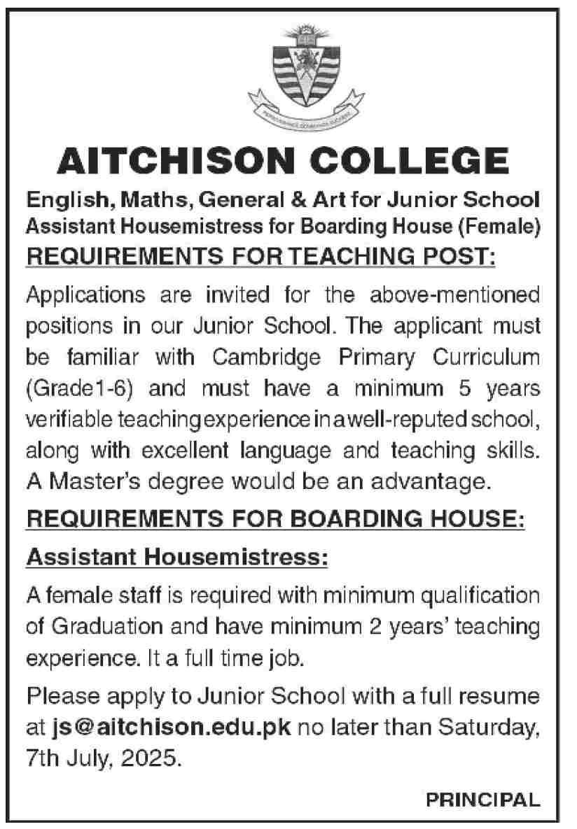 Aitchison College Jobs