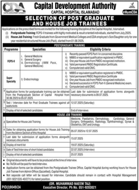 Capital Hospital Islamabad Jobs