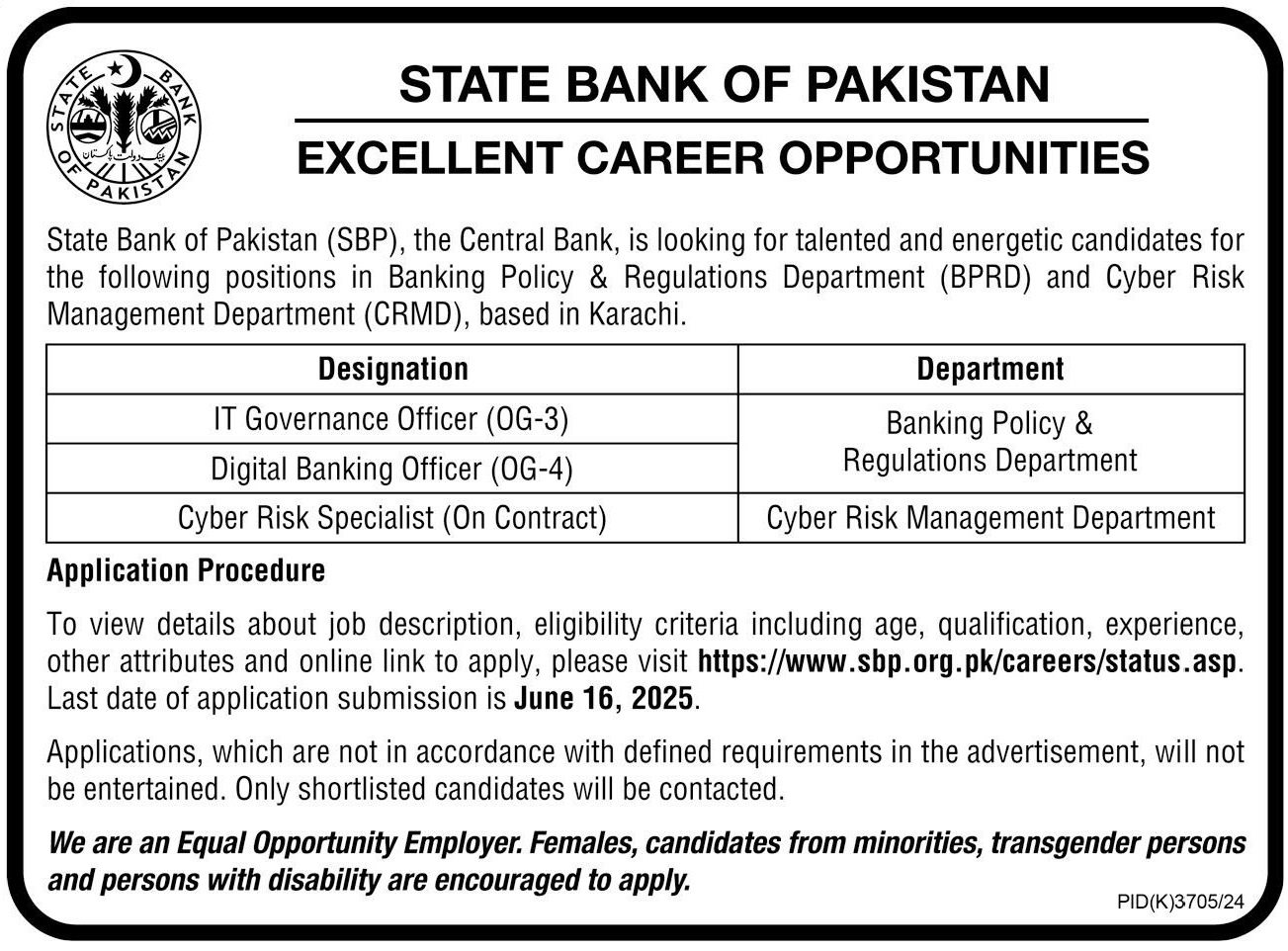 State Bank of Pakistan SBP Jobs